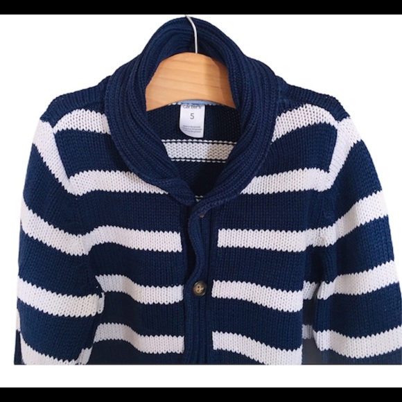 CARTERS Stripe Chunky Knit Woven Button Down Cardigan Navy Blue Boys Age 5Y - Picture 4 of 7